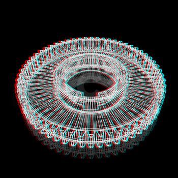 3d model gears on black background. 3D illustration. Anaglyph. View with red/cyan glasses to see in 3D.