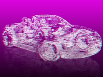 3d model car on gradient background. 3D illustration. Anaglyph. View with red/cyan glasses to see in 3D.