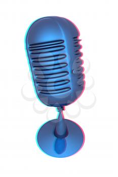 blue metal microphone on a white background. 3D illustration. Anaglyph. View with red/cyan glasses to see in 3D.