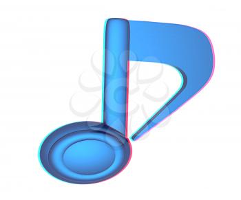 Music note on a white background. 3D illustration. Anaglyph. View with red/cyan glasses to see in 3D.