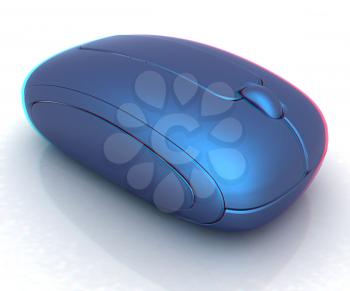 Blue metallic computer mouse on white background. 3D illustration. Anaglyph. View with red/cyan glasses to see in 3D.