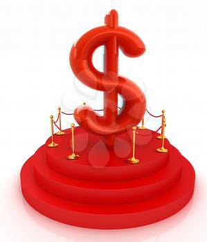 Dollar sign on podium. 3D icon on white background . 3D illustration. Anaglyph. View with red/cyan glasses to see in 3D.