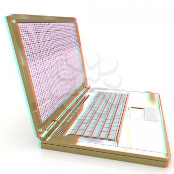 Laptop on a white background. 3D illustration. Anaglyph. View with red/cyan glasses to see in 3D.