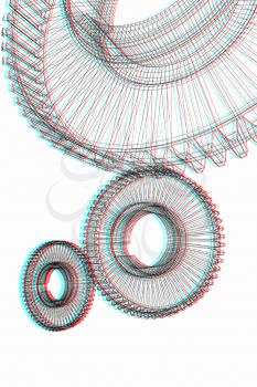 Gear set on white background . 3D illustration. Anaglyph. View with red/cyan glasses to see in 3D.