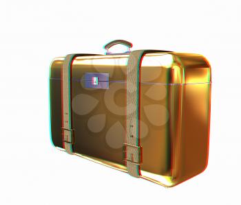 Golden suitcase. 3D illustration. Anaglyph. View with red/cyan glasses to see in 3D.