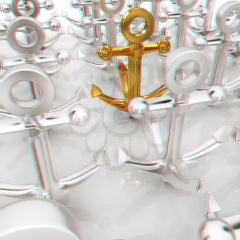 leadership concept with anchors. 3D illustration. Anaglyph. View with red/cyan glasses to see in 3D.
