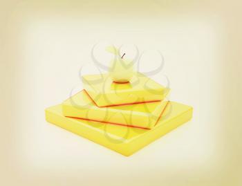Abstract structure with apple. Japanese still life on a white background. 3D illustration. Vintage style.