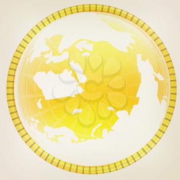 Yellow 3d globe icon with highlights on a white background. 3D illustration. Vintage style.
