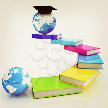 The growth of education. Globally. On a white background. 3D illustration. Vintage style.