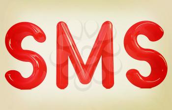 3d red text sms on a white background. 3D illustration. Vintage style.