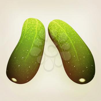 fresh cucumbers on a white background. 3D illustration. Vintage style.