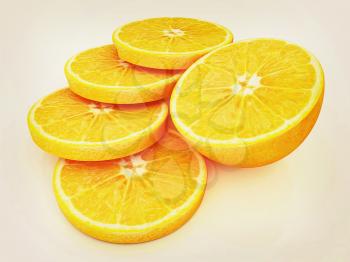 half oranges on a white background. 3D illustration. Vintage style.