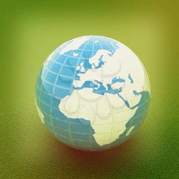 Earth on a green background. 3D illustration. Vintage style.