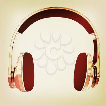 Chrome headphones on a white background. 3D illustration. Vintage style.