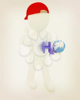 3d small man with H2O - formula of water on white background. 3d image . 3D illustration. Vintage style.