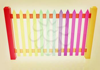 Colorfull glossy fence on a white background. 3D illustration. Vintage style.