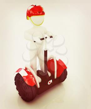 3d white person riding on a personal and ecological transport.3d image. . 3D illustration. Vintage style.