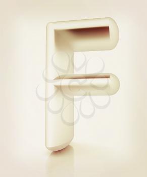 3D metall letter F isolated on white . 3D illustration. Vintage style.