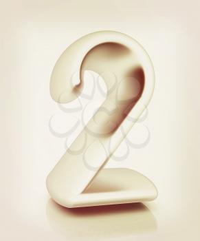 Number 2- two on white background. 3D illustration. Vintage style.