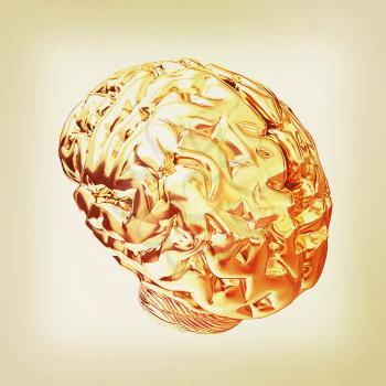 Gold human brain. 3D illustration. Vintage style.