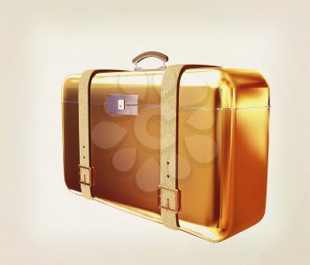 Golden suitcase. 3D illustration. Vintage style.