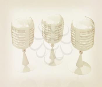 3d rendering of a microphones. 3D illustration. Vintage style.