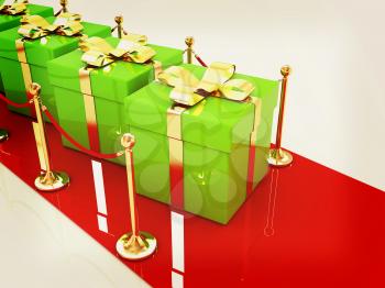 Beautiful Christmas gifts on New Year's path to the success. 3D illustration. Vintage style.