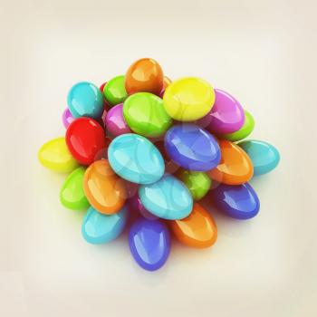 Colored Eggs on a white background. 3D illustration. Vintage style.