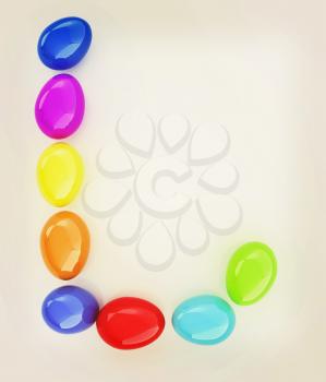 Alphabet from colorful eggs. Letter L. 3D illustration. Vintage style.