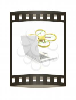 Drone and laptop. 3D render. The film strip