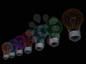 lamps. 3D illustration. Anaglyph. View with red/cyan glasses to see in 3D.
