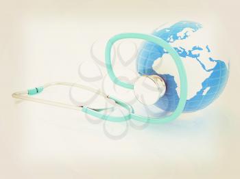 stethoscope and globe.3d illustration