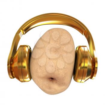 potato with headphones on a white background. 3d illustration