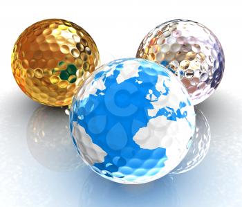 Global golf winner concept with golf balls. 3d illustration
