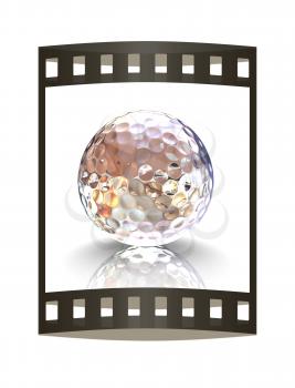 3D rendering metal golf Ball with white background. The film strip.