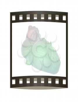 Abstract illustration of anatomical human heart. 3d render. Film strip.