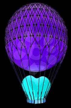 Hot Air Balloon with heart.  Global wedding concept. 3d render. On a black background.