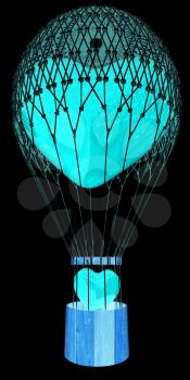 Hot Air Balloon of heart with heart. Wedding concept. 3d render. On a black background.