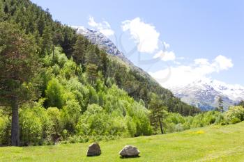 Summer landscape with Russian Caucasus green mountains