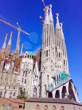Landscape with Sagrada Familia and blue sky