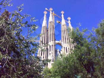 Landscape with Sagrada Familia and blue sky