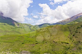 Summer landscape with Russian Caucasus green mountains