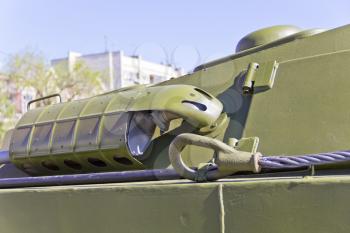 Detail of military machine at the exhibition under open sky