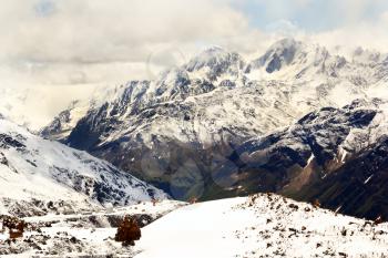 Winter landscape of mountains Caucasus region in Russia