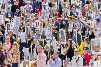 Samara, Russia - May 9, 2016: Procession of the people in Immortal Regiment on annual Victory Day