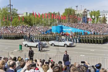 Samara, Russia - May 9, 2017: Russian ceremony of opening military parade on annual Victory Day
