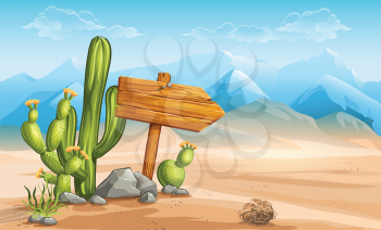 Royalty Free Clipart Image of a Wooden Sign in a Desert