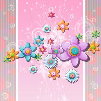 Royalty Free Clipart Image of a Flower and Button Background With Text Space