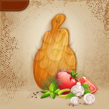 Royalty Free Clipart Image of a Cutting Board and Vegetables