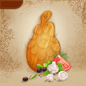 Royalty Free Clipart Image of a Cutting Board With Vegetables